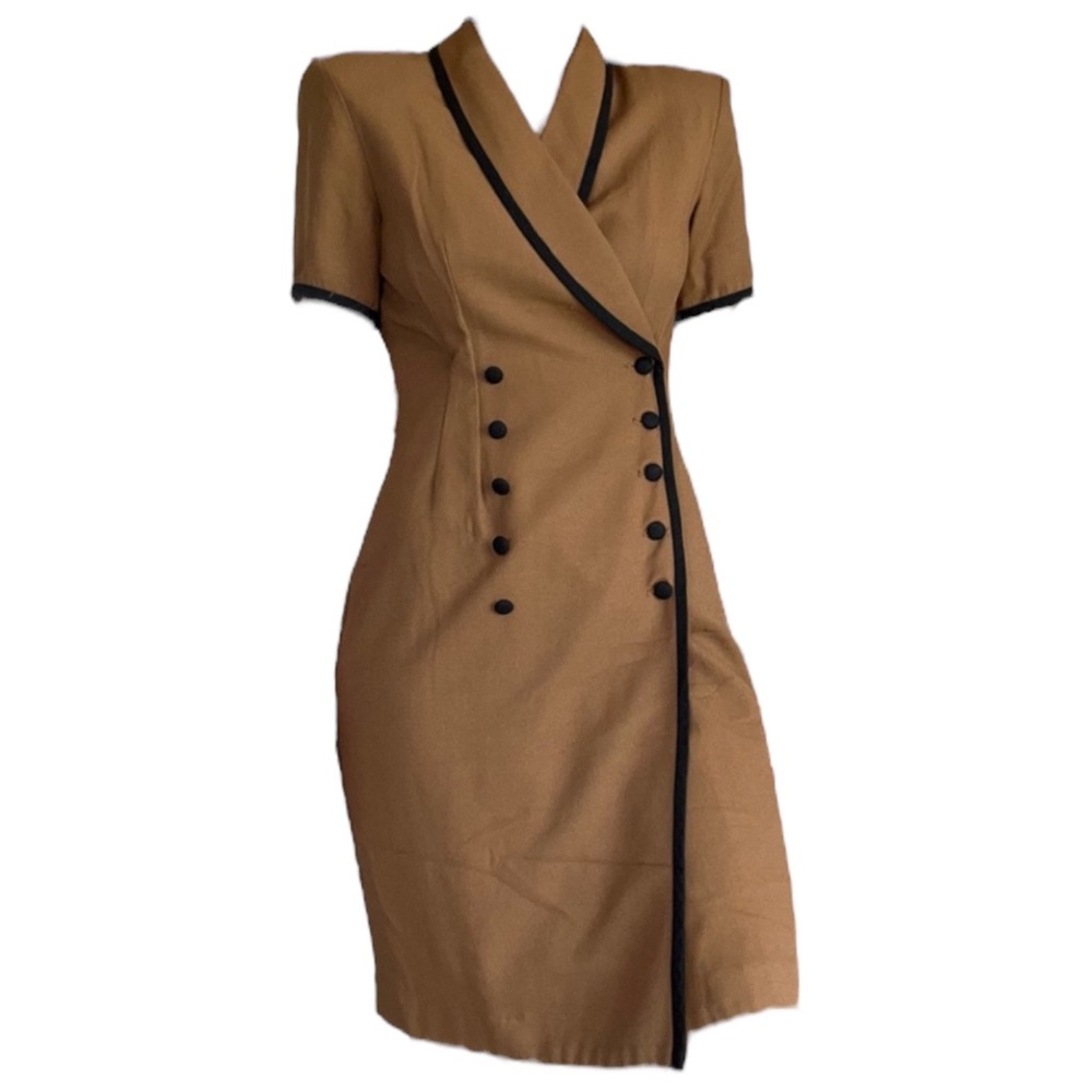 Vintage Studio 1 Petite Tan Double Button Pencil Skirt 80s Dress